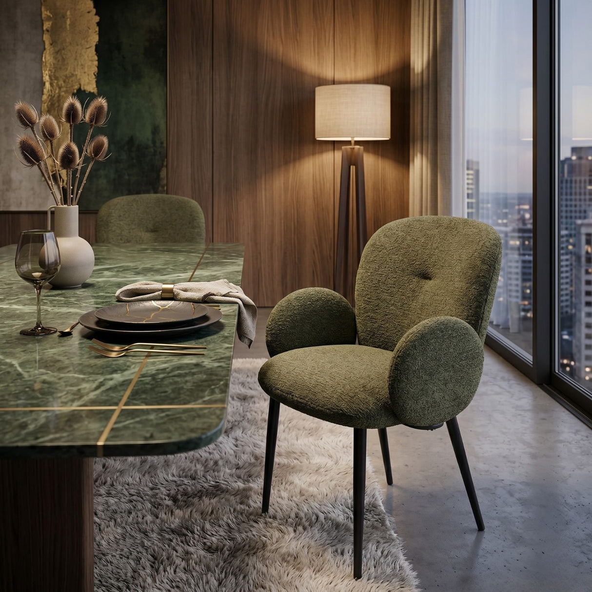 Modern furniture - Green Fabric Dining Armchairs (2) - www.oroa.com | Oroa.com