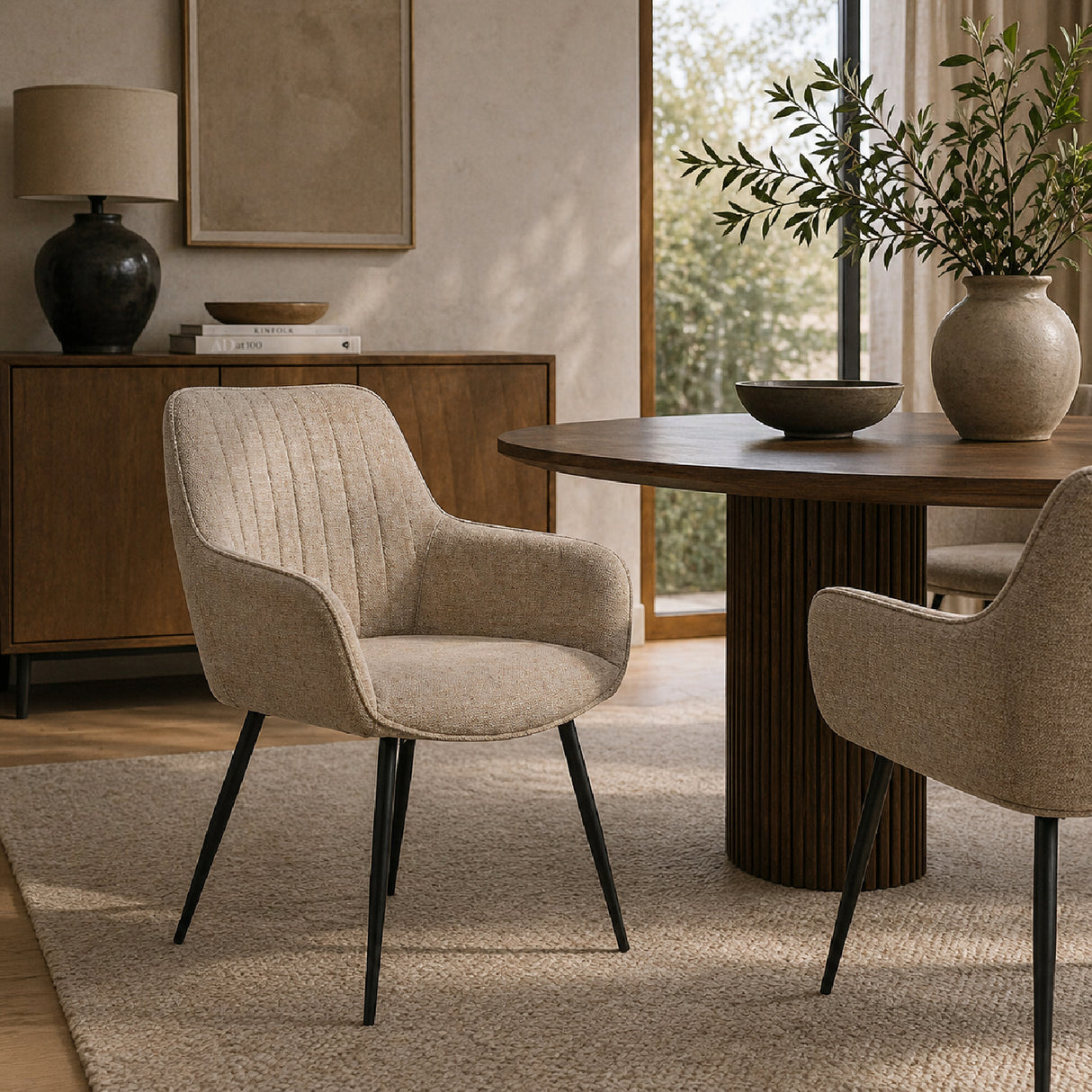 Modern European furniture - Vertical-Channeled Back Dining Armchairs (2) - www.oroa.com | Oroa.com