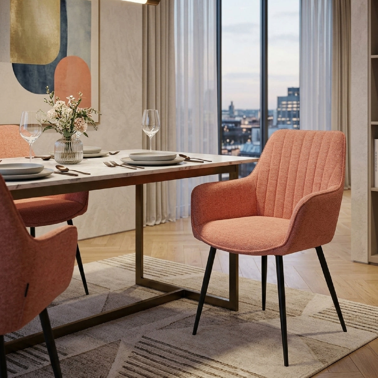 Modern European furniture - Vertical-Channeled Back Dining Armchairs (2) - www.oroa.com | Oroa.com