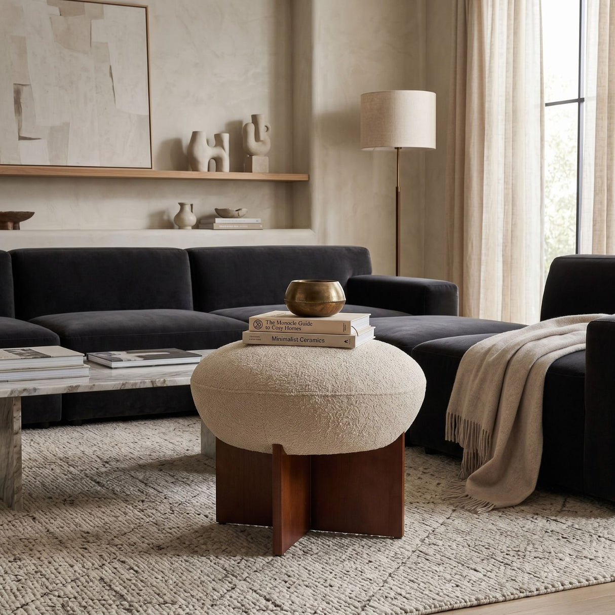 Modern furniture - Beige Cushioned Stool - www.oroa.com | Oroa.com