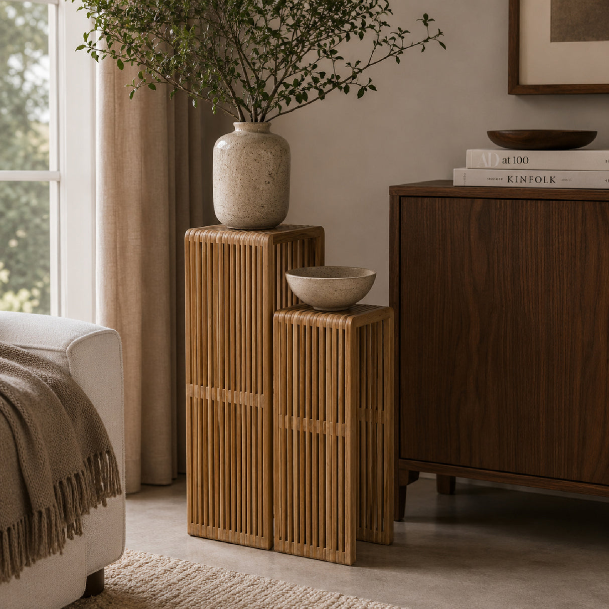 Modern furniture - Slatted Teak Plant Stand Set (2) - www.oroa.com | Oroa.com