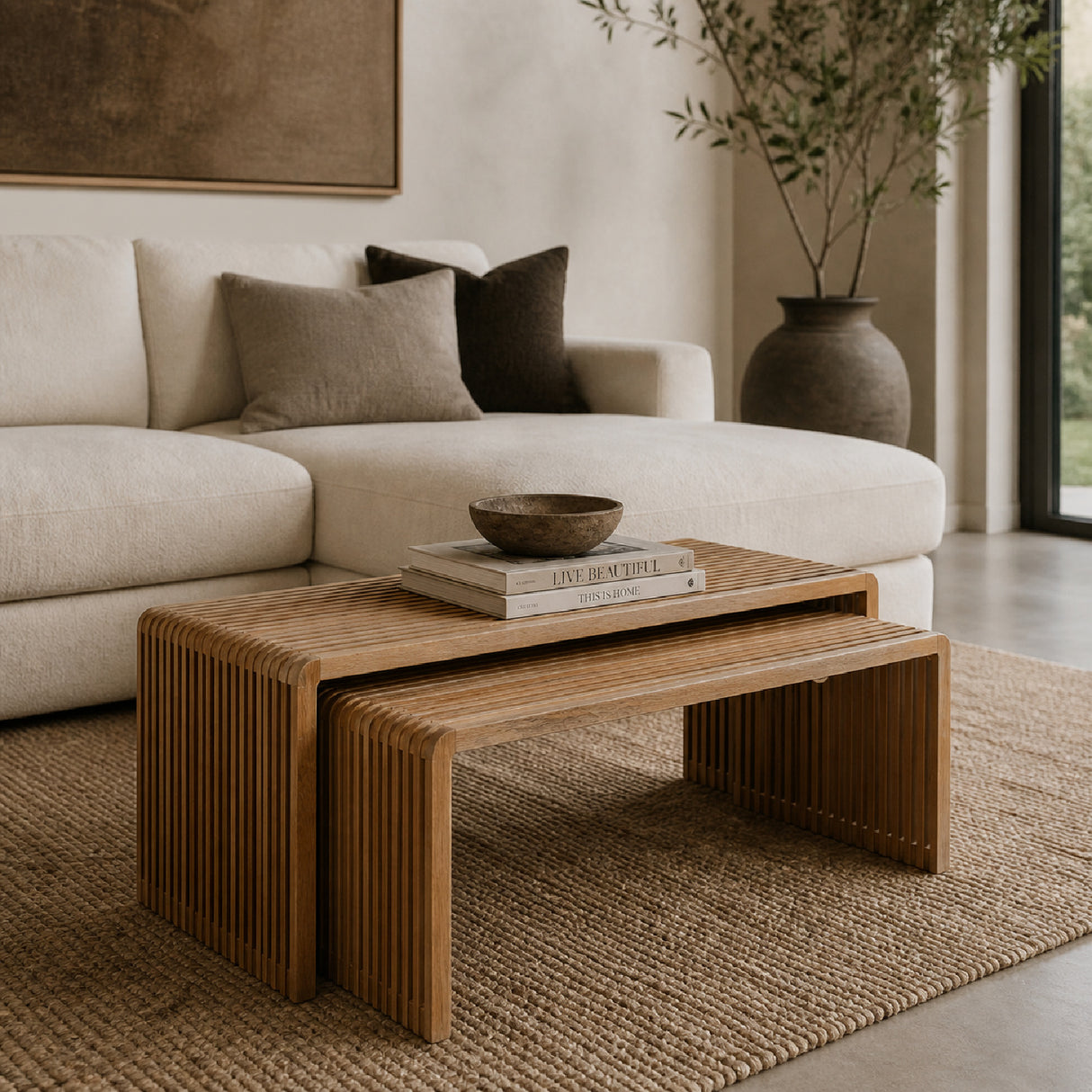 Modern furniture - Slatted Teak Nesting Coffee Tables (2) - www.oroa.com | Oroa.com