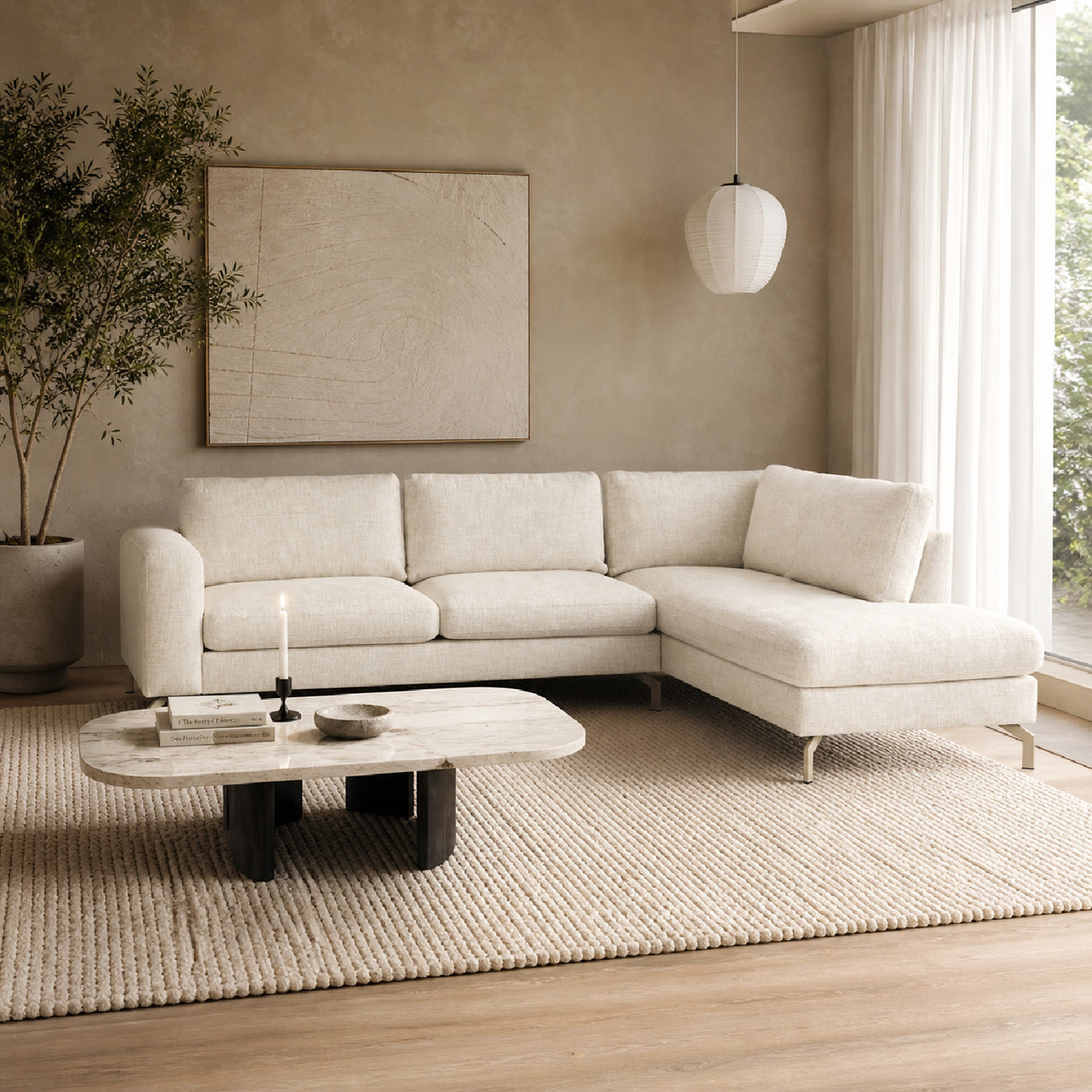 Modern furniture - Beige Fabric Corner Sofa - www.oroa.com | Oroa.com