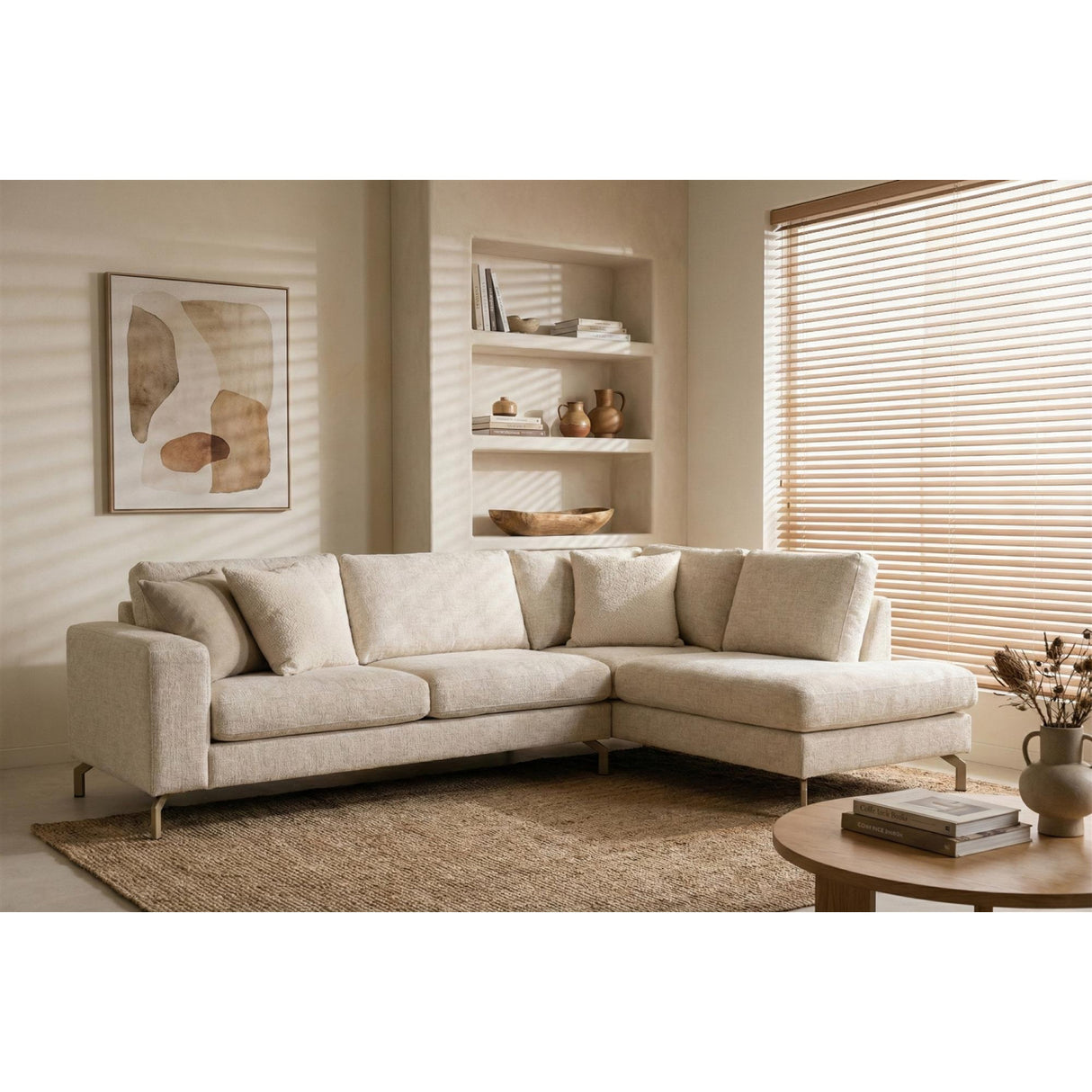 Modern furniture - Beige Fabric Corner Sofa - www.oroa.com | Oroa.com