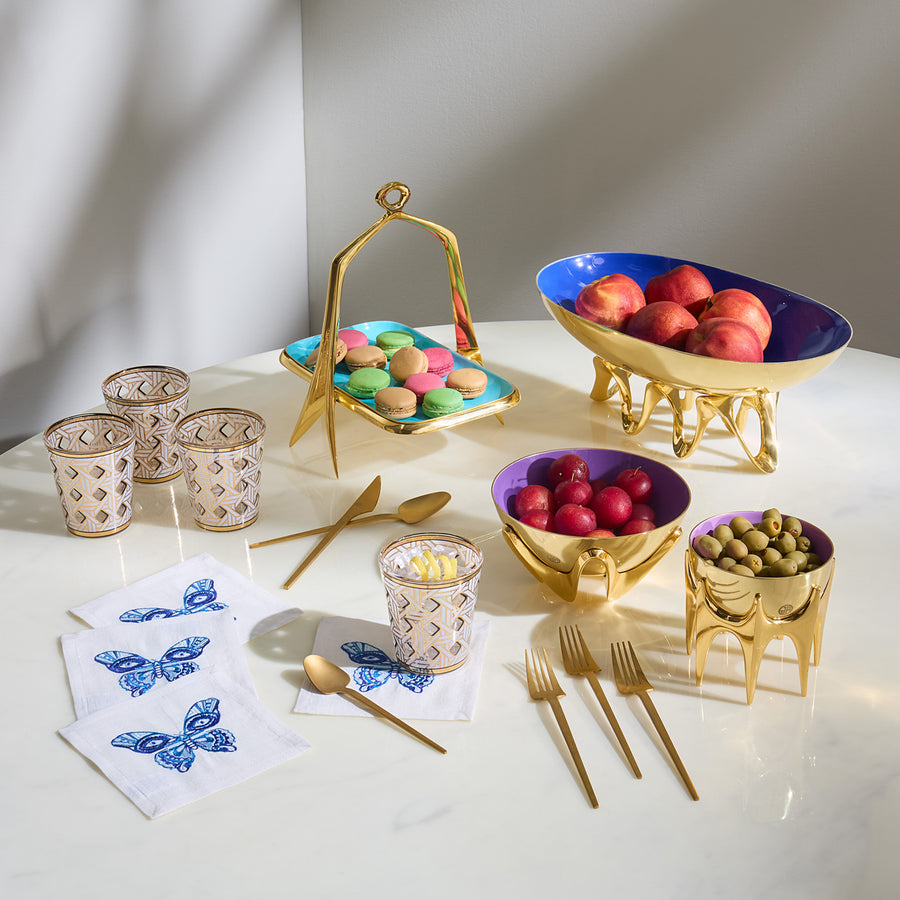 Gold Accent Glassware Set (4) | Jonathan Adler Basketweave | Oroa.com