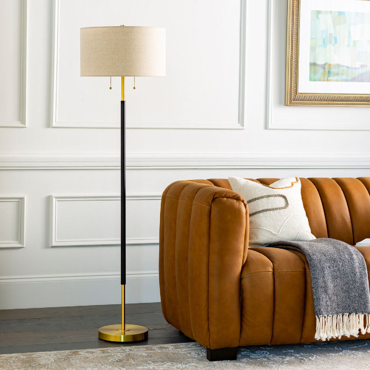 Cream Linen Pull-Switch Floor Lamp | Oroa.com