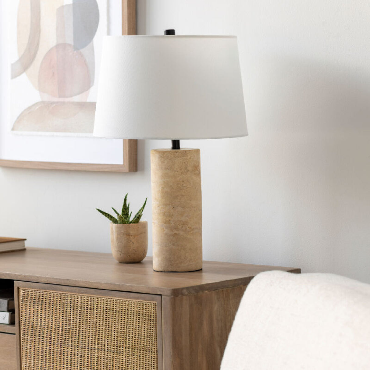 Beige Travertine Accent Table Lamp | Oroa.com