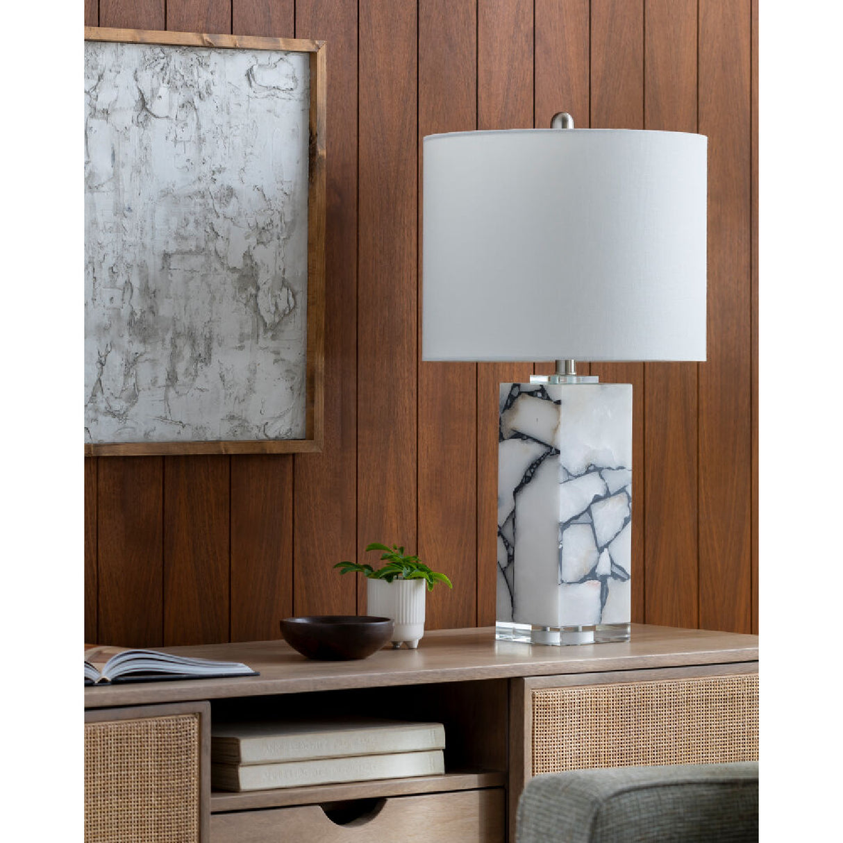 Modern European furniture - White Marble Accent Table Lamp - www.oroa.com | Oroa.com