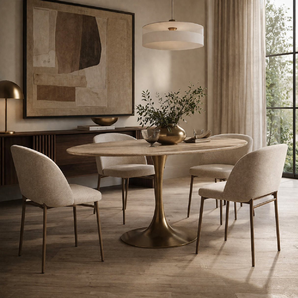 Modern European furniture - Oval Gold Base Dining Table - www.oroa.com | Oroa.com