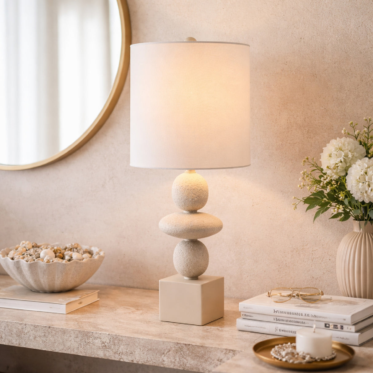 Modern European furniture - Geometric Stacked Linen Table Lamp - www.oroa.com | Oroa.com