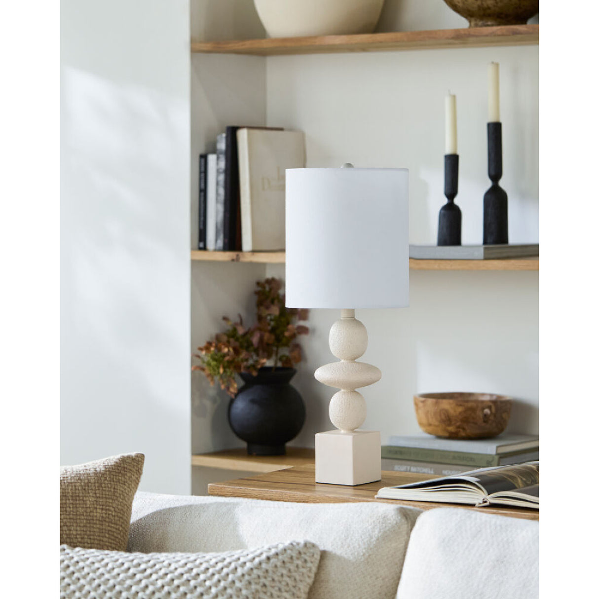 Modern European furniture - Geometric Stacked Linen Table Lamp - www.oroa.com | Oroa.com