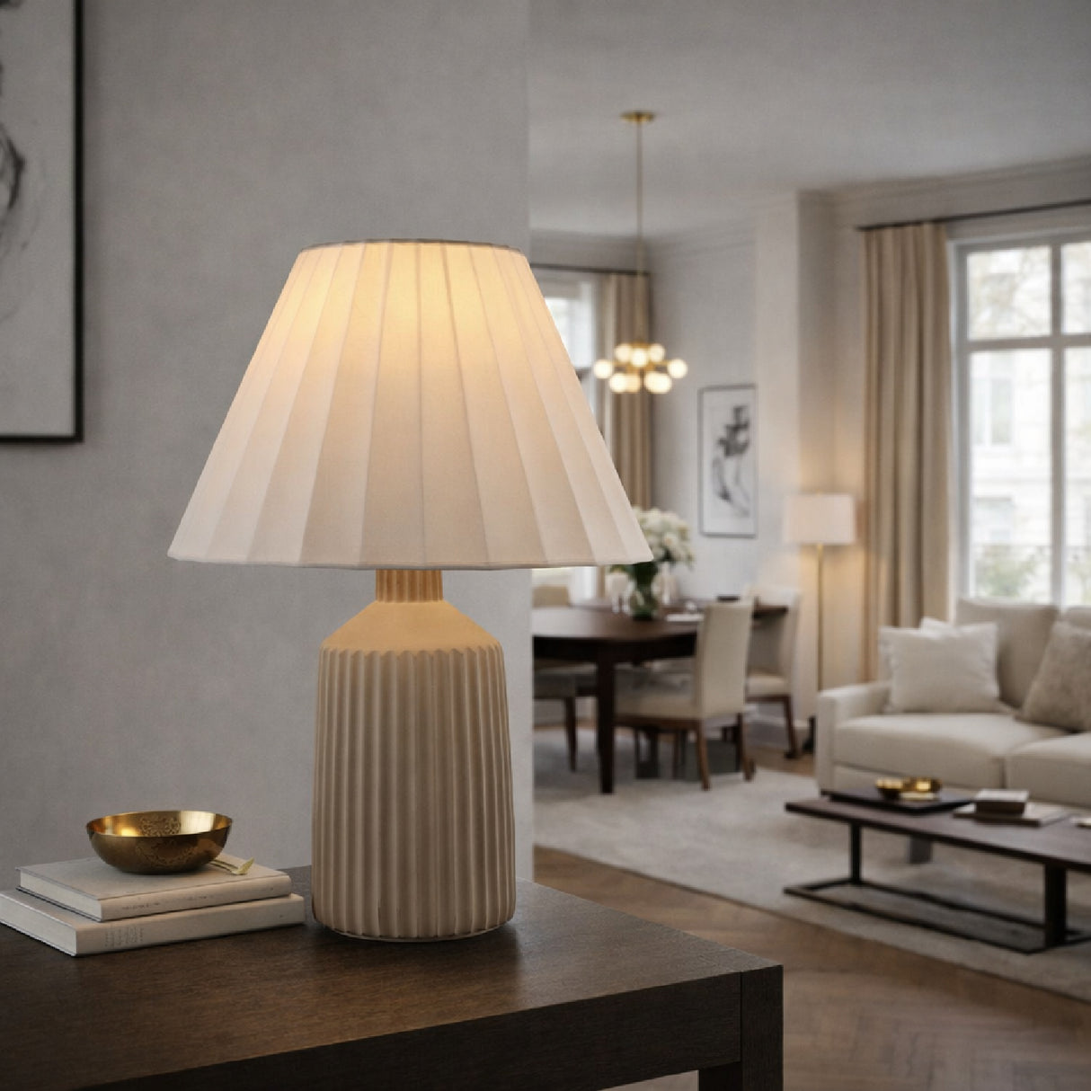 Gray Fluted Concrete Table Lamp | Oroa.com