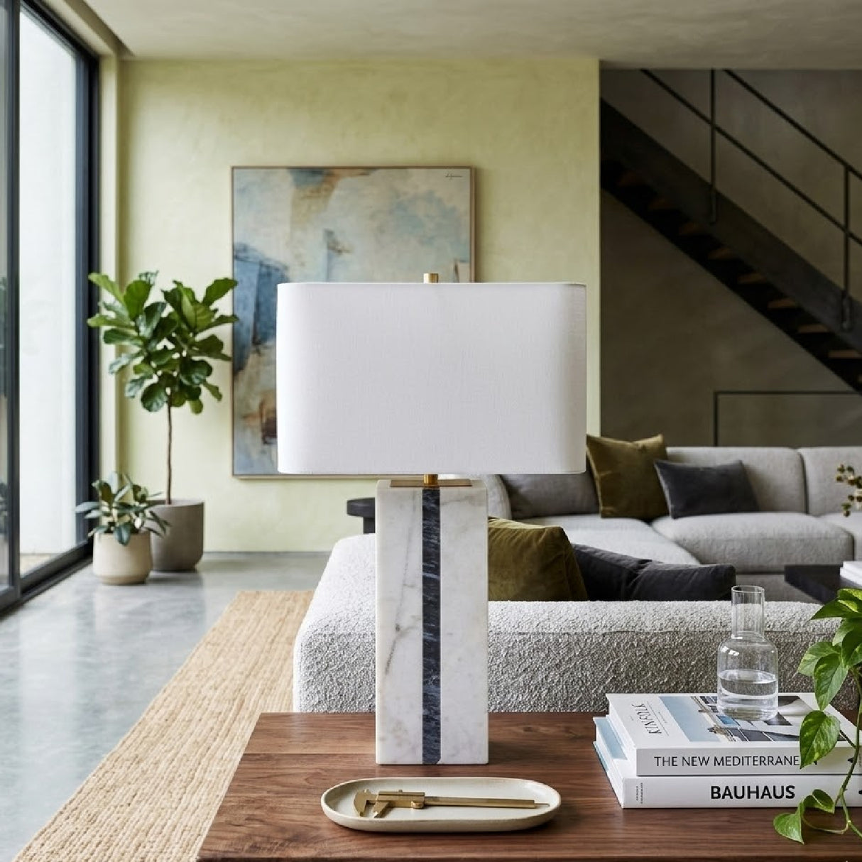 Marble White Linen Table Lamp | Oroa.com