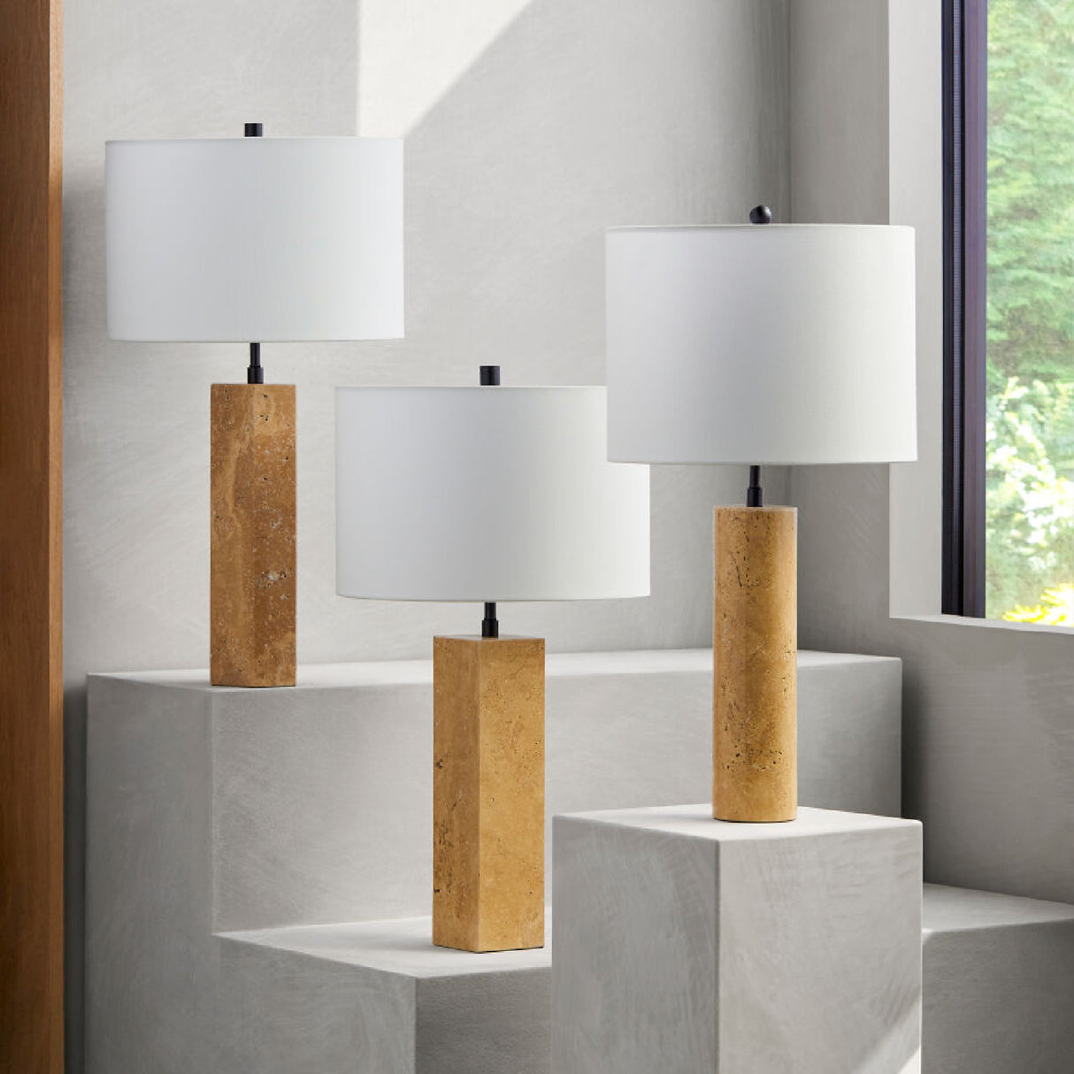 Travertine Cream Linen Table Lamp | Oroa.com