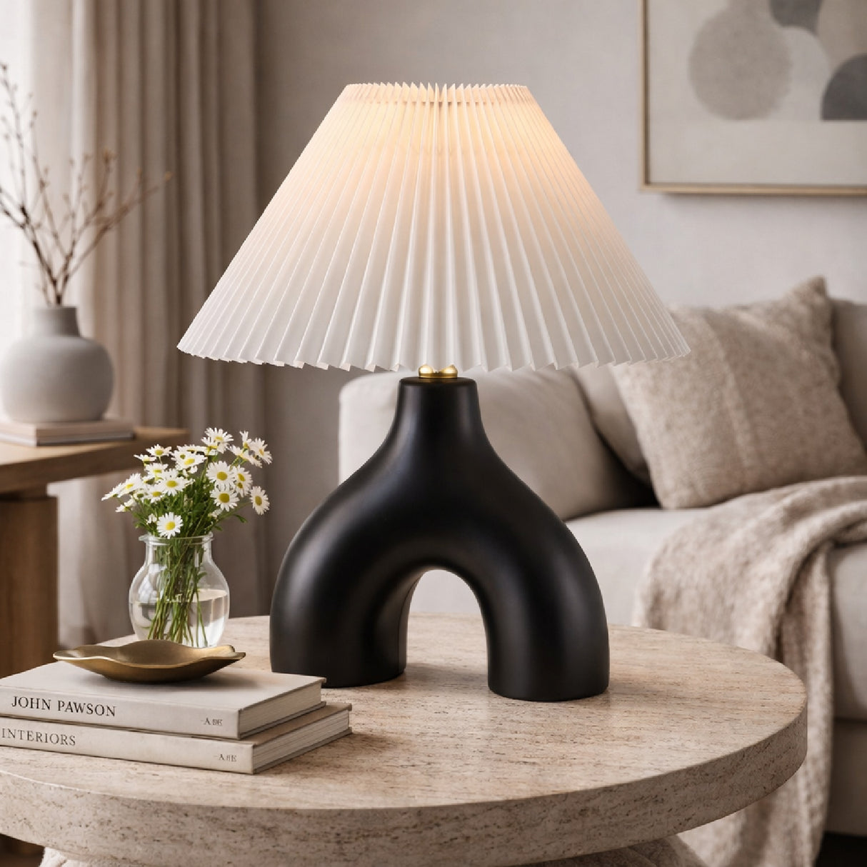 Ceramic White Linen Table Lamp | Oroa.com