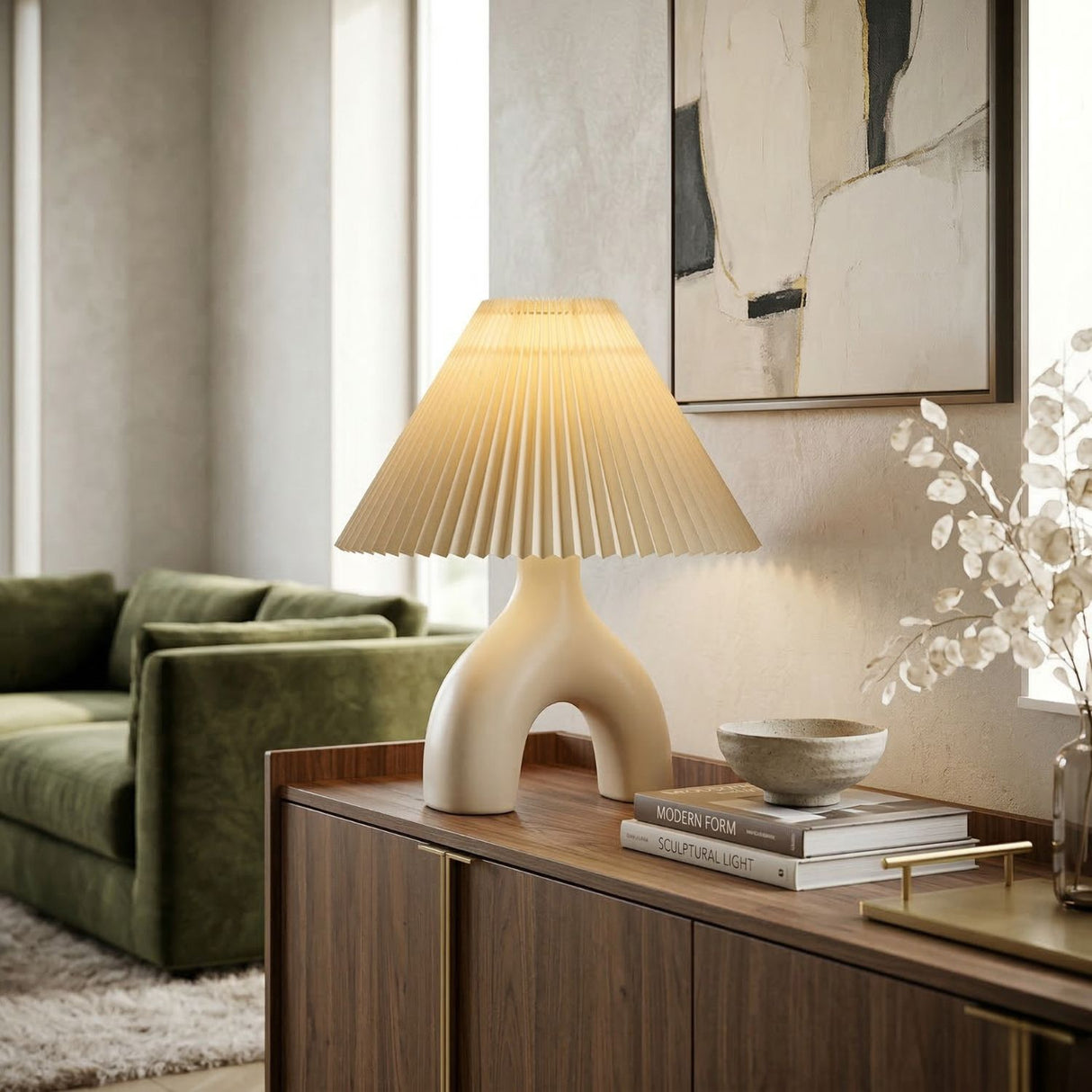 Modern European furniture - Ceramic Cream Linen Table Lamp - www.oroa.com | Oroa.com