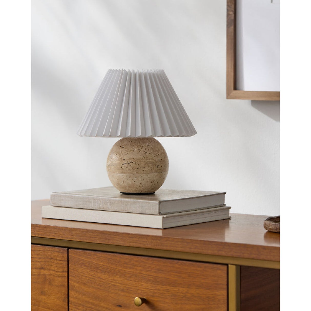 Pleated Linen Travertine Table Lamp | Oroa.com