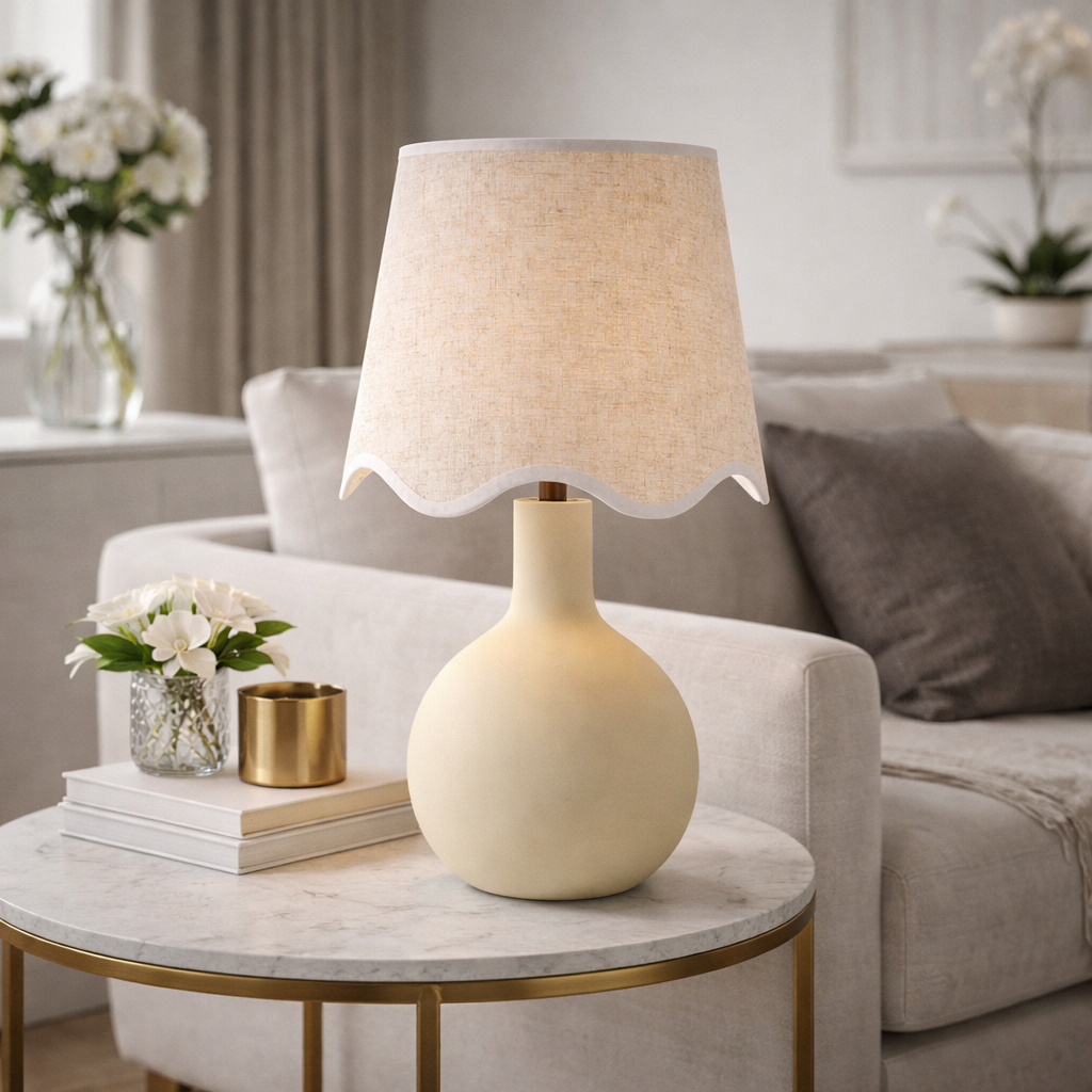 Modern European furniture - Wavy-Edge Rattan Ceramic Table Lamp - www.oroa.com | Oroa.com