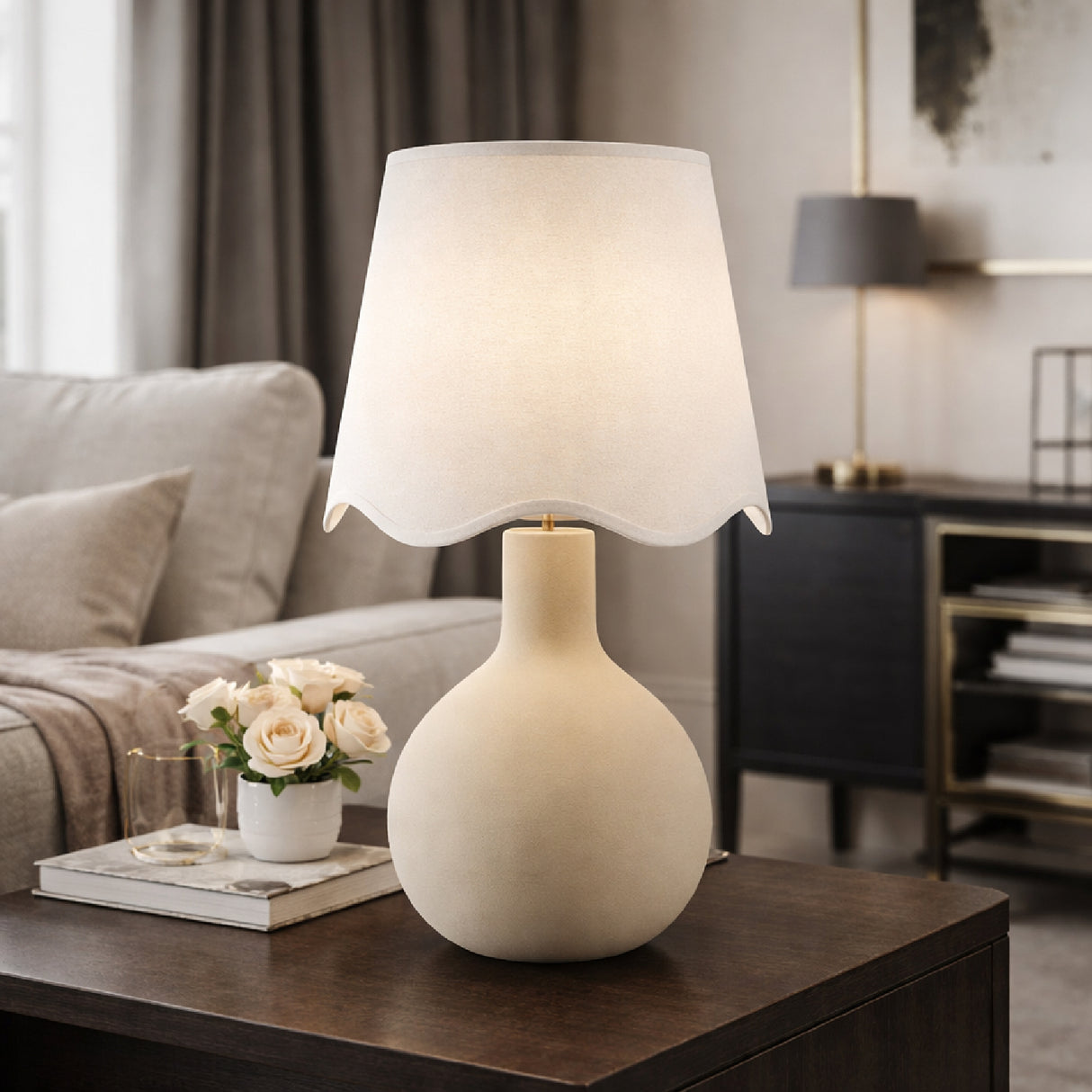 Modern European furniture - Wavy-Edge Rattan Ceramic Table Lamp - www.oroa.com | Oroa.com