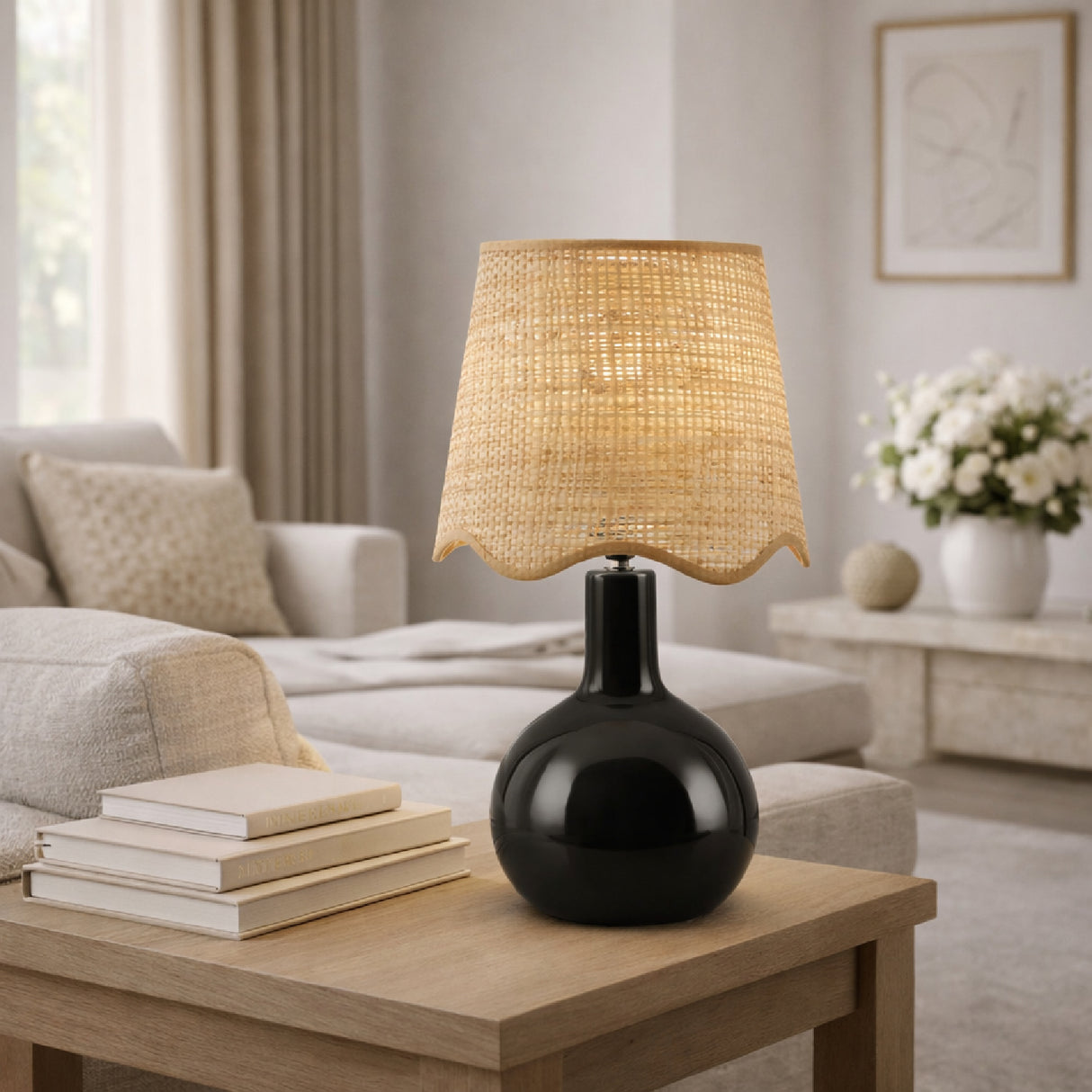 Modern European furniture - Wavy-Edge Rattan Ceramic Table Lamp - www.oroa.com | Oroa.com