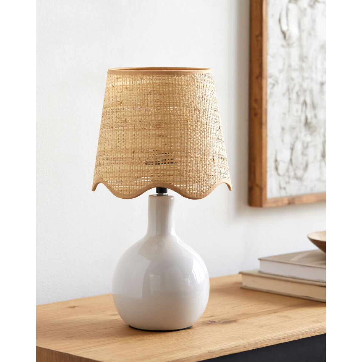Modern European furniture - Wavy-Edge Rattan Ceramic Table Lamp - www.oroa.com | Oroa.com