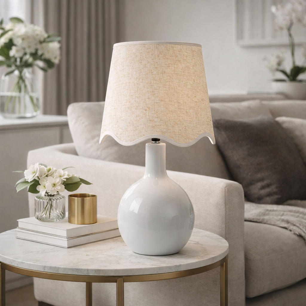 Modern European furniture - Wavy-Edge Rattan Ceramic Table Lamp - www.oroa.com | Oroa.com