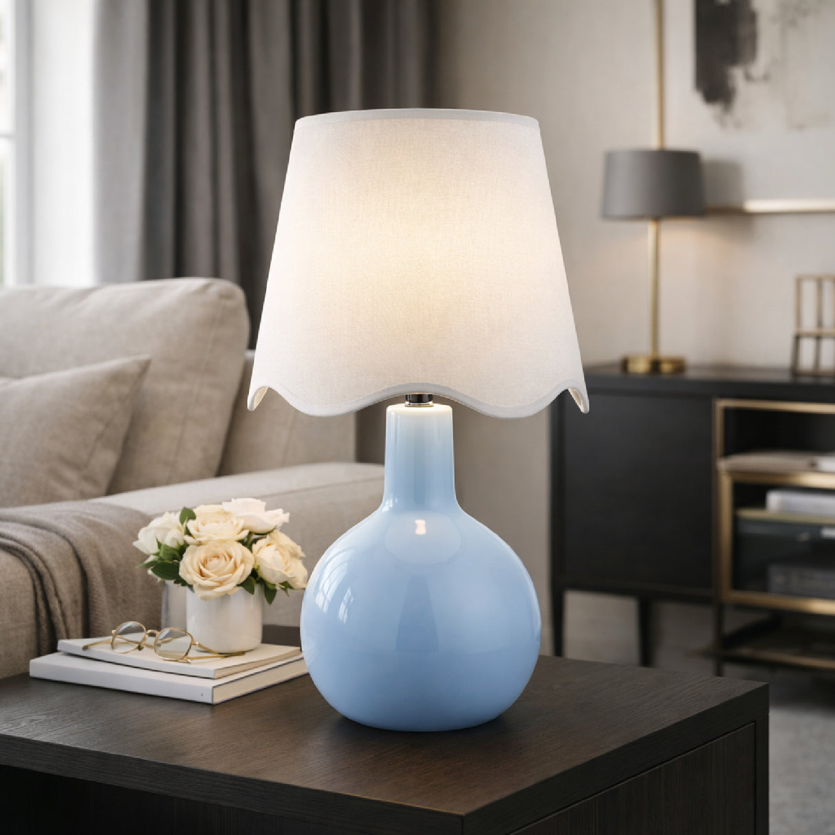 Modern European furniture - Wavy-Edge Rattan Ceramic Table Lamp - www.oroa.com | Oroa.com