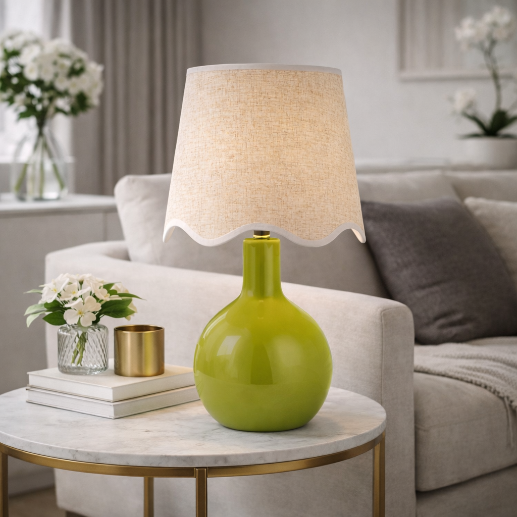 Modern European furniture - Wavy-Edge Rattan Ceramic Table Lamp - www.oroa.com | Oroa.com