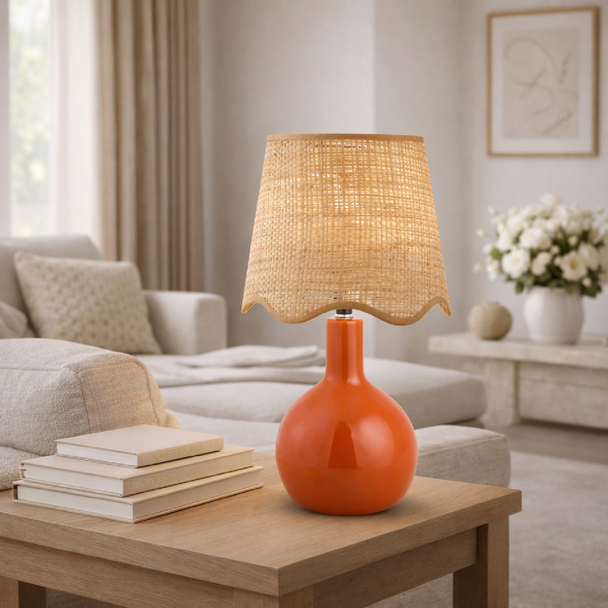 Modern European furniture - Wavy-Edge Rattan Ceramic Table Lamp - www.oroa.com | Oroa.com