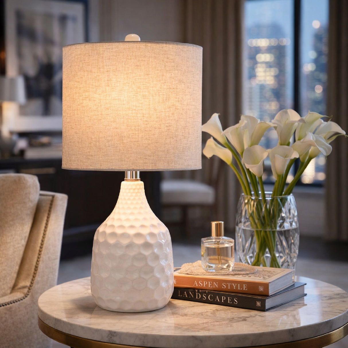Ivory Linen Ceramic Table Lamp | Oroa.com