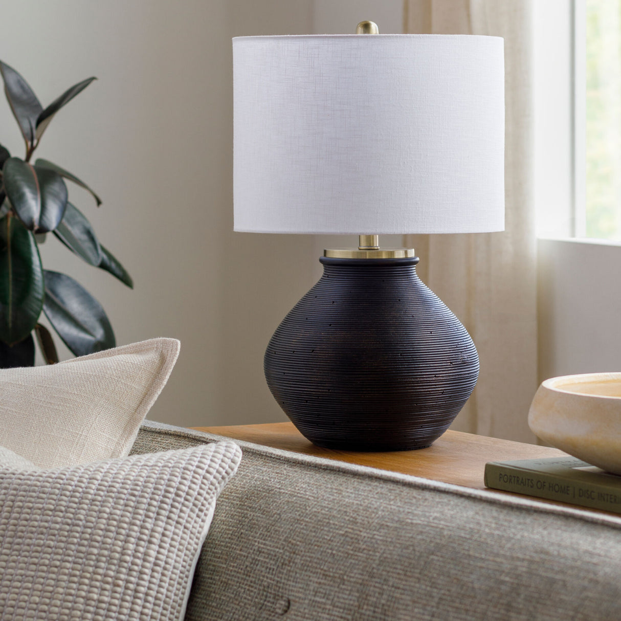 Rounded Cement Linen Table Lamp | Oroa.com