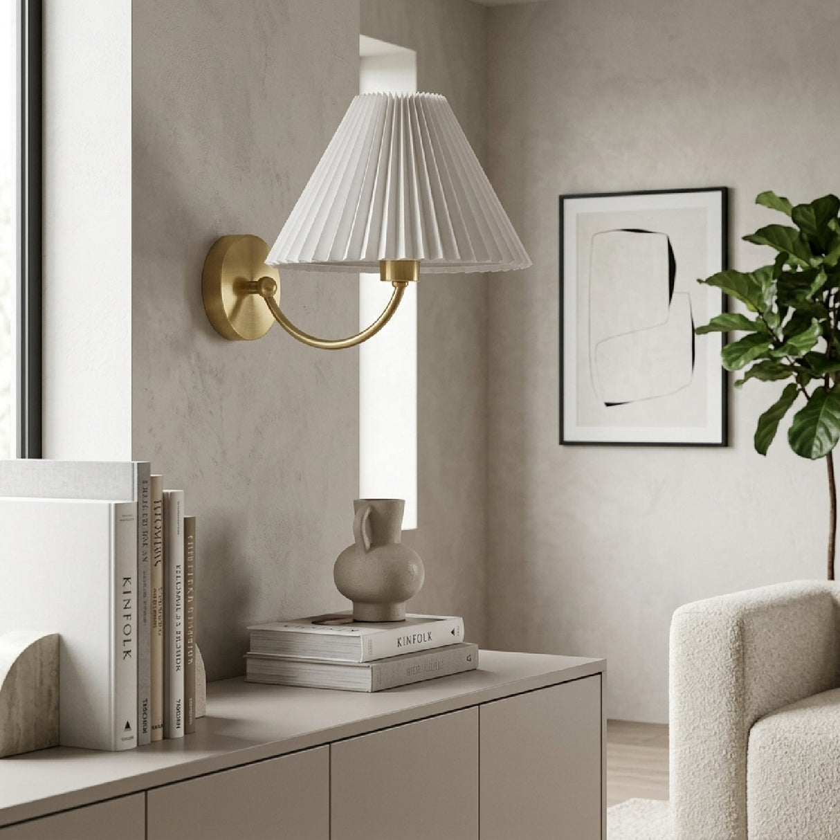 Modern European furniture - Pleated White Linen Wall Lamp - www.oroa.com | Oroa.com