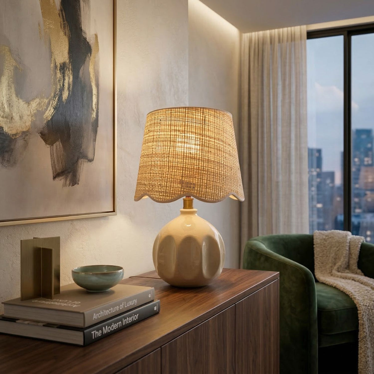 Wavy Rattan Accent Table Lamp | Oroa.com