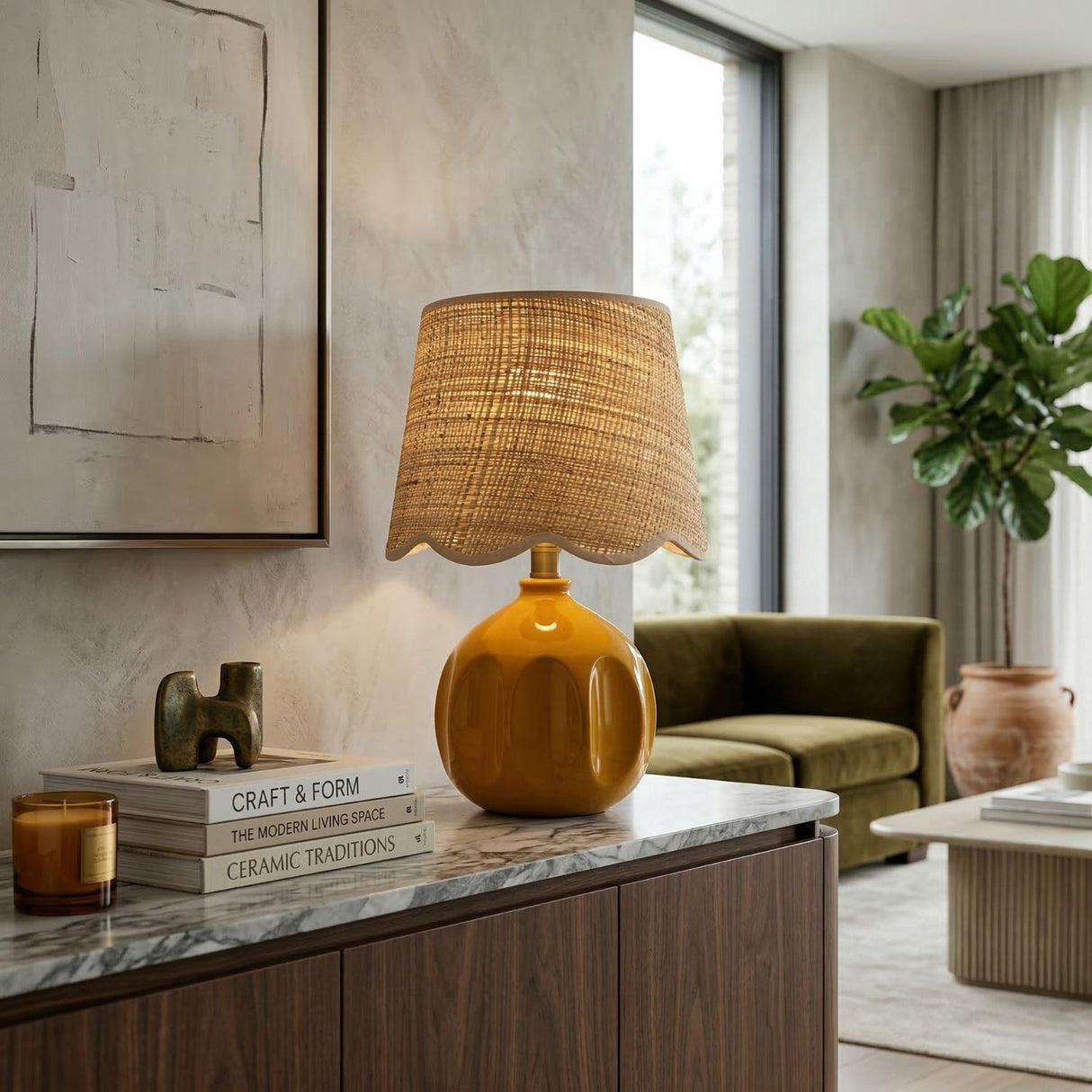 Wavy Rattan Accent Table Lamp | Oroa.com