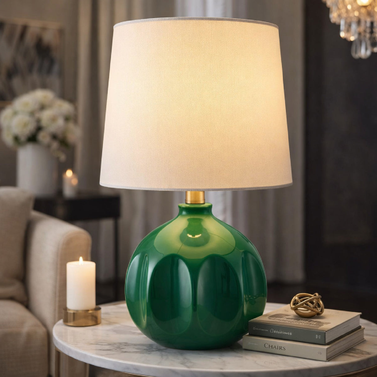 Linen Carved Ceramic Table Lamp | Oroa.com