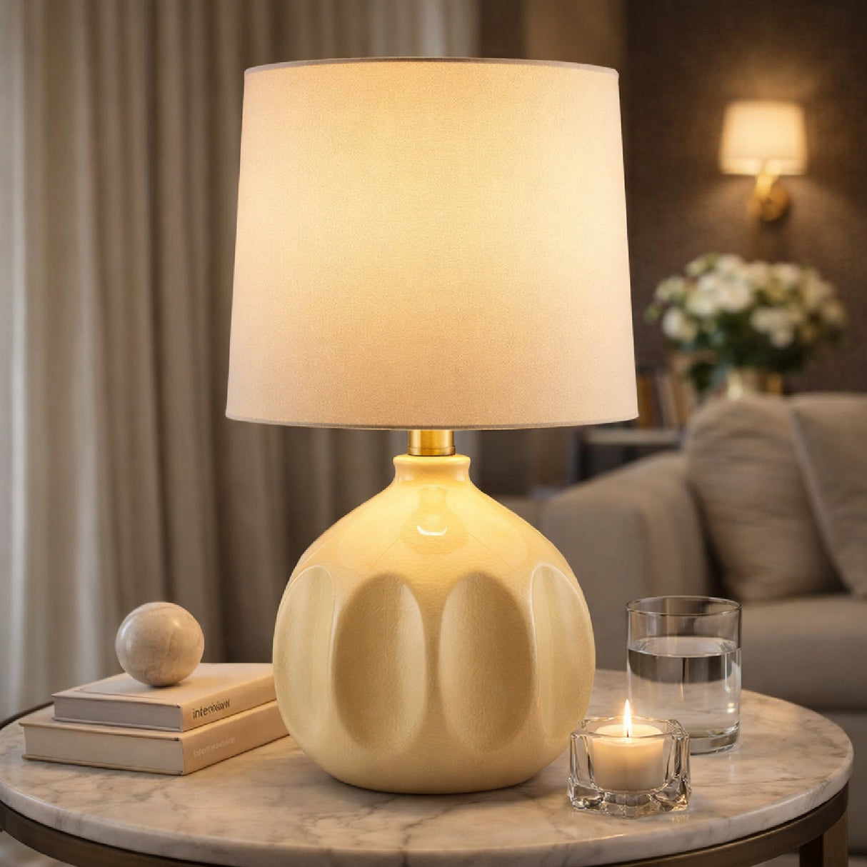 Linen Carved Ceramic Table Lamp | Oroa.com
