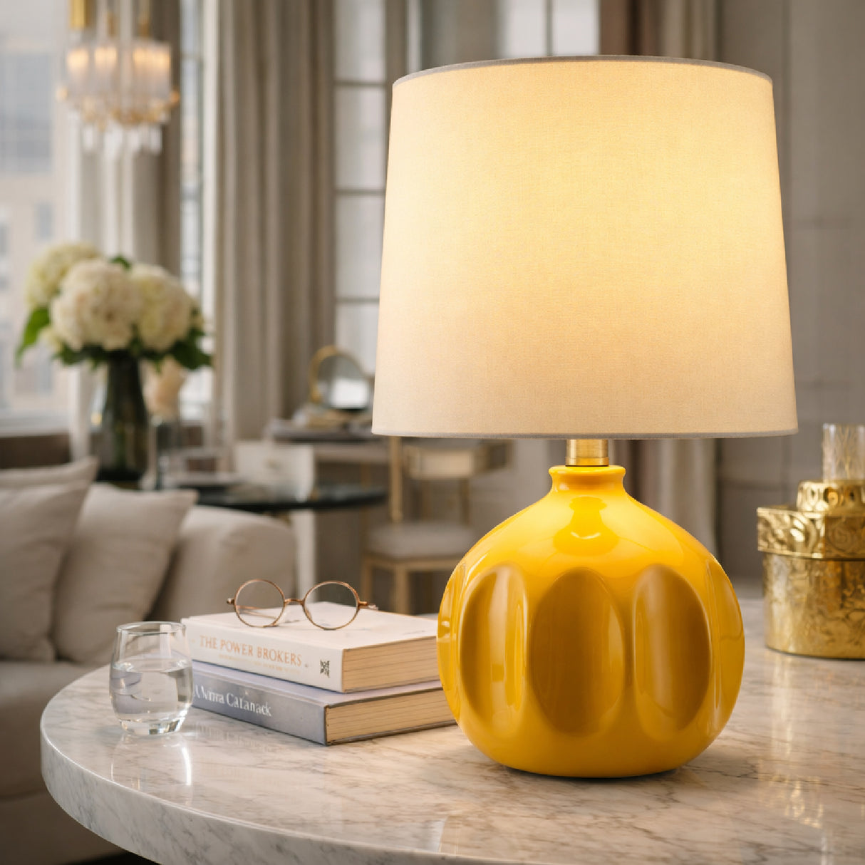 Linen Carved Ceramic Table Lamp | Oroa.com