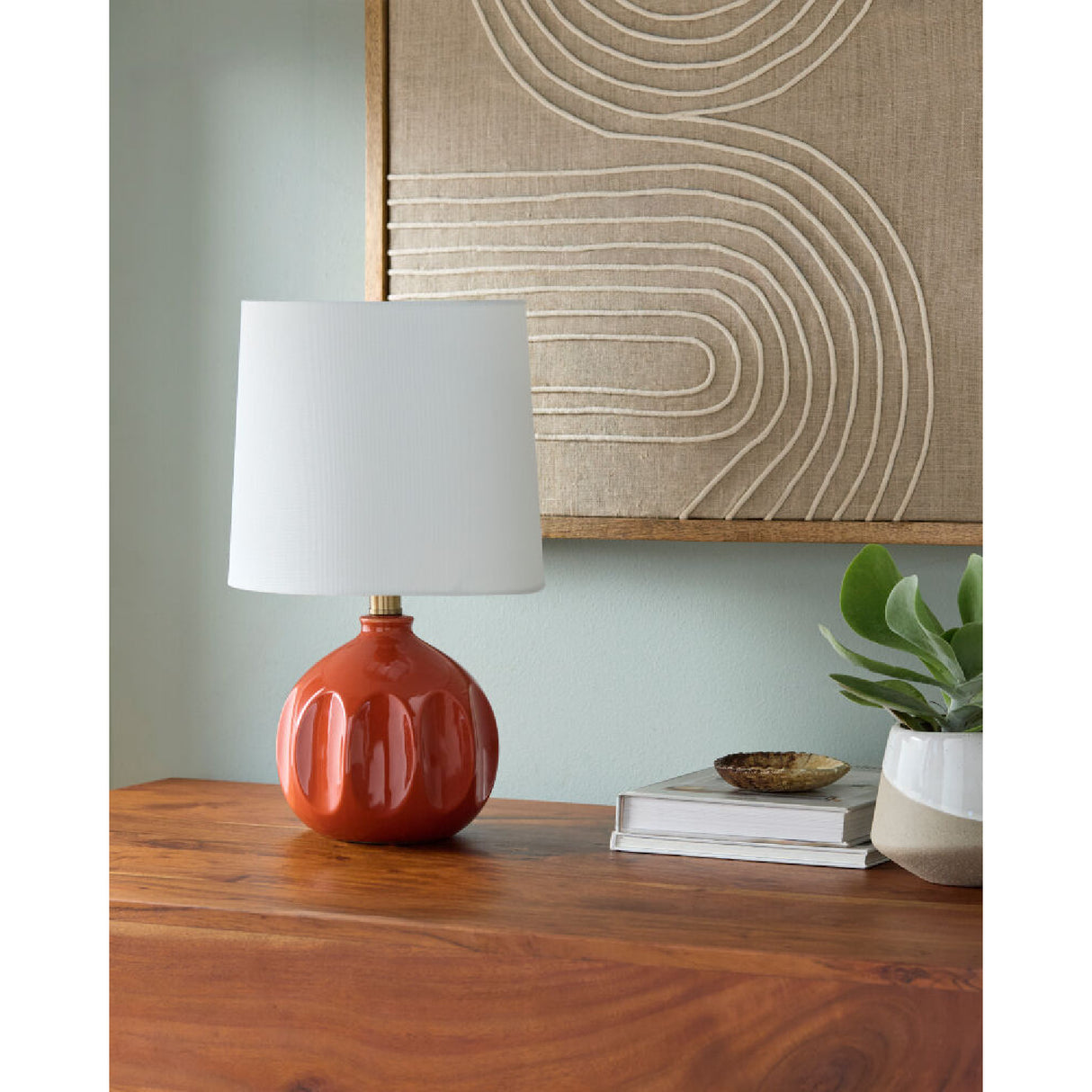 Linen Carved Ceramic Table Lamp | Oroa.com