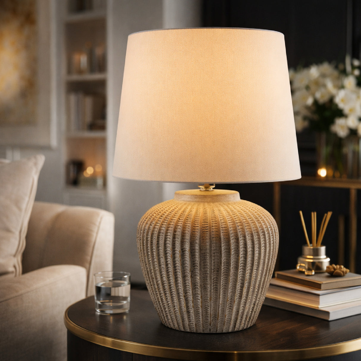 Modern European furniture - Carved Gray Ceramic Table Lamp - www.oroa.com | Oroa.com
