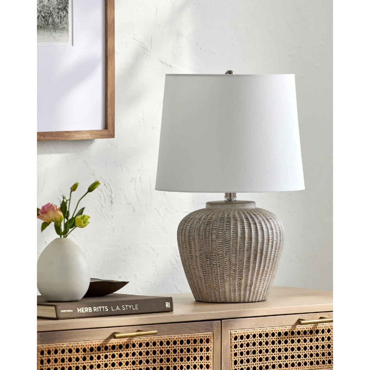 Modern European furniture - Carved Gray Ceramic Table Lamp - www.oroa.com | Oroa.com