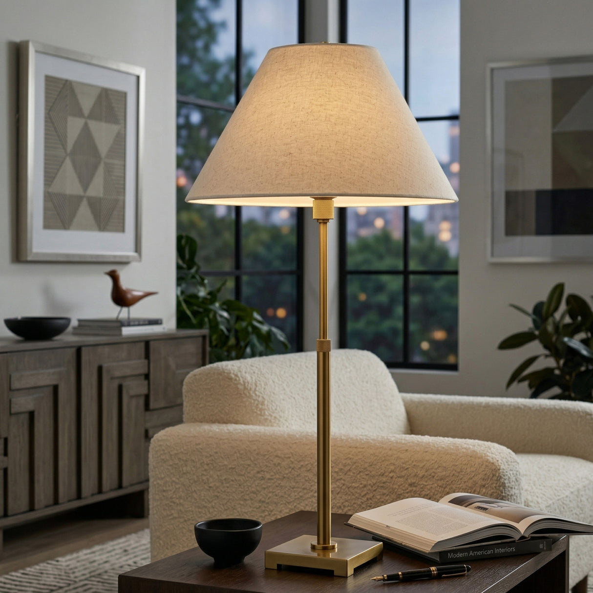 Modern European furniture - White Linen Brass Table Lamp - www.oroa.com | Oroa.com