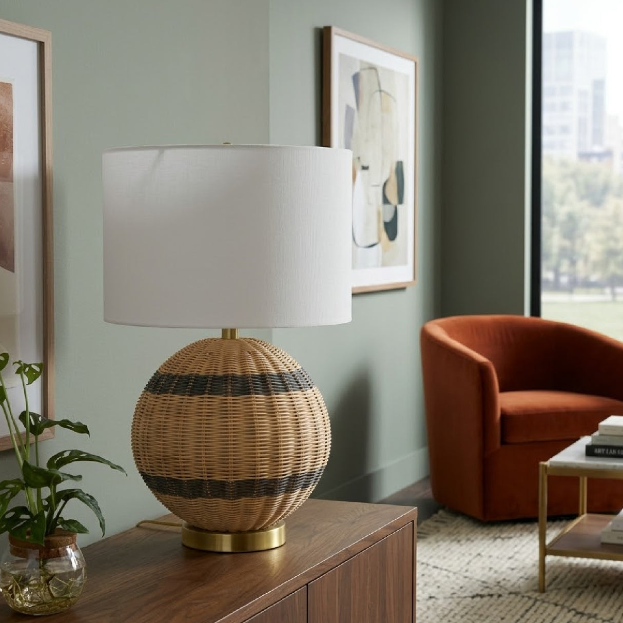 Round Rattan Base Table Lamp | Oroa.com