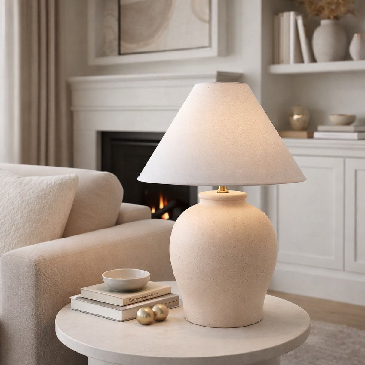 Ceramic White Linen Table Lamp | Oroa.com