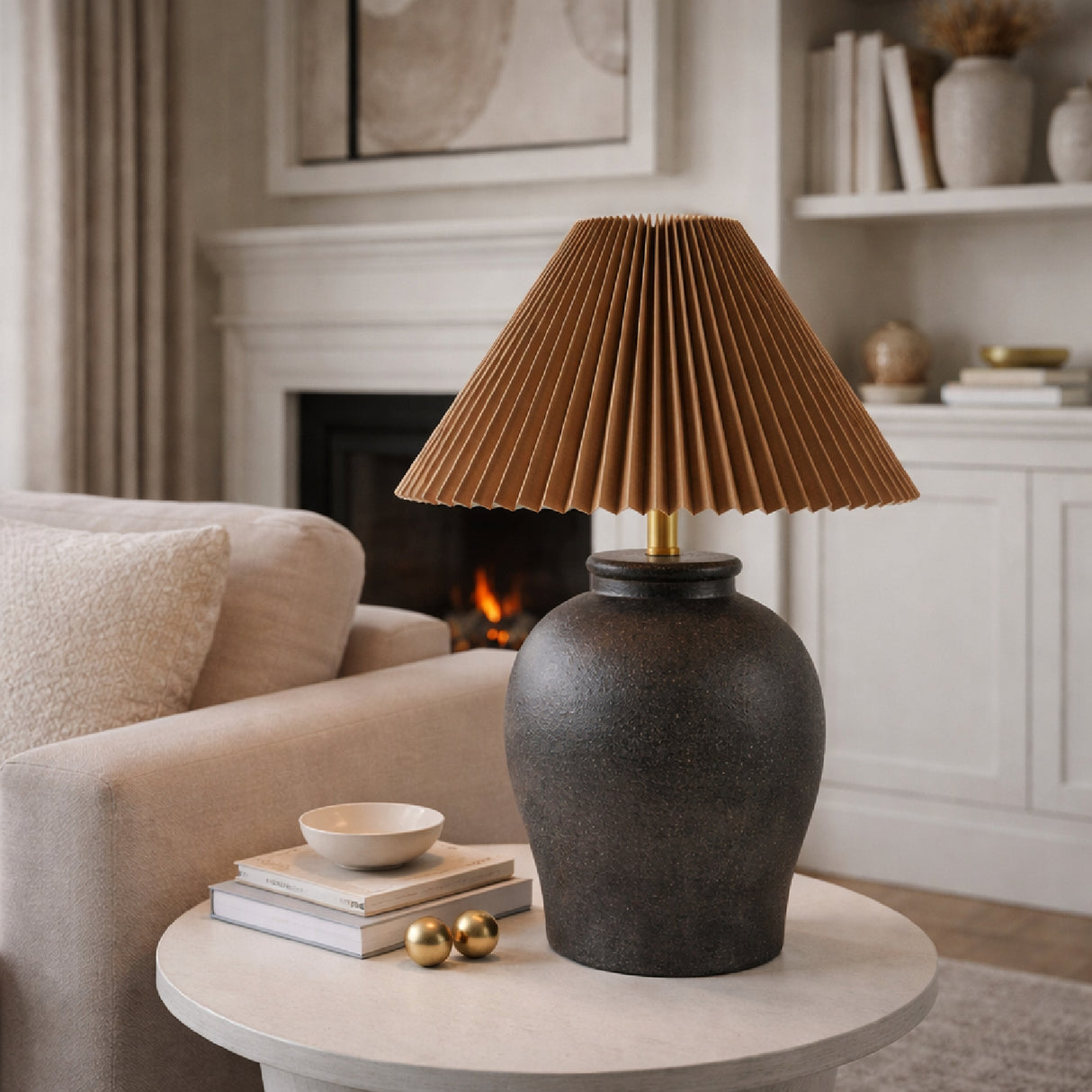 Brown Pleated Linen Table Lamp | Oroa.com