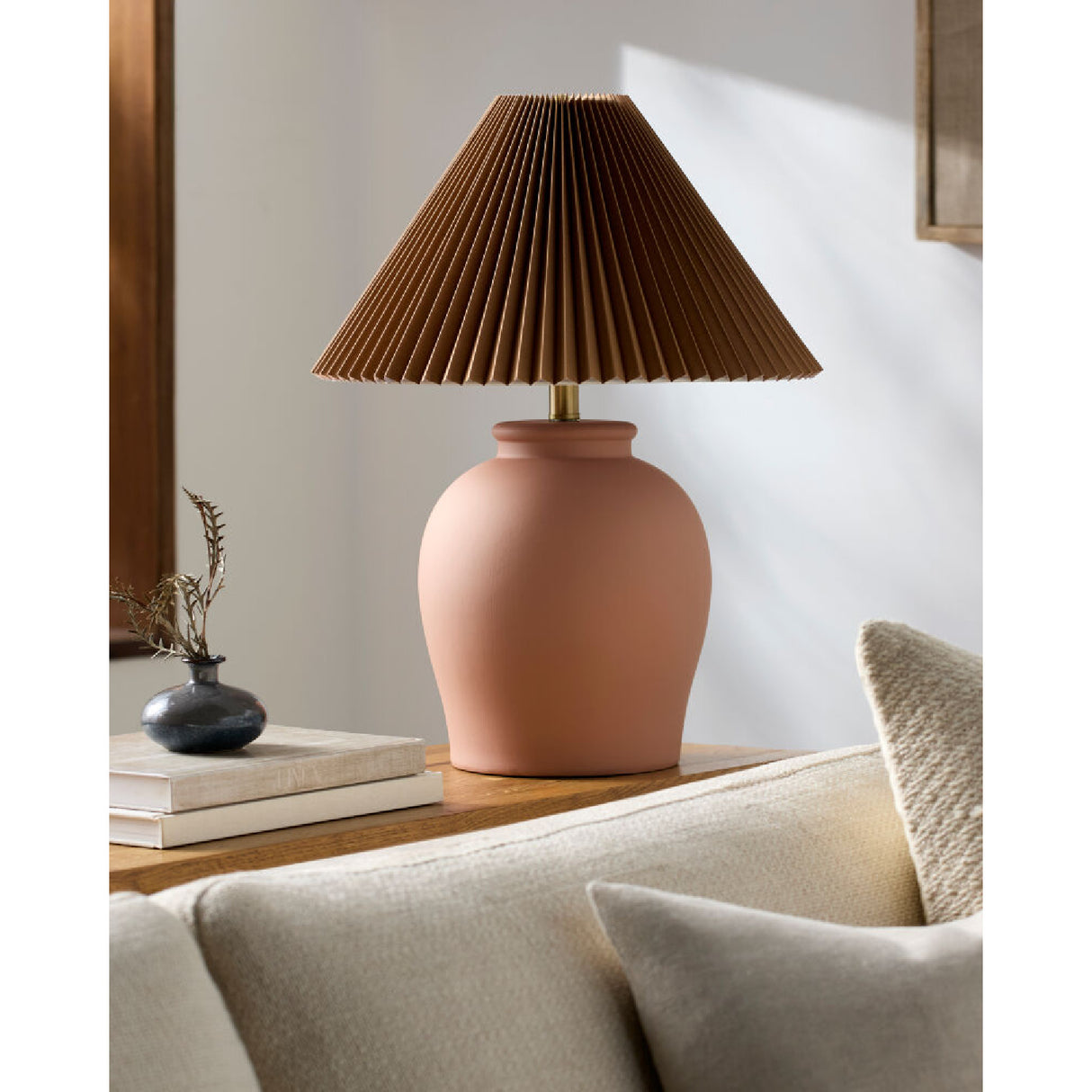 Brown Pleated Linen Table Lamp | Oroa.com