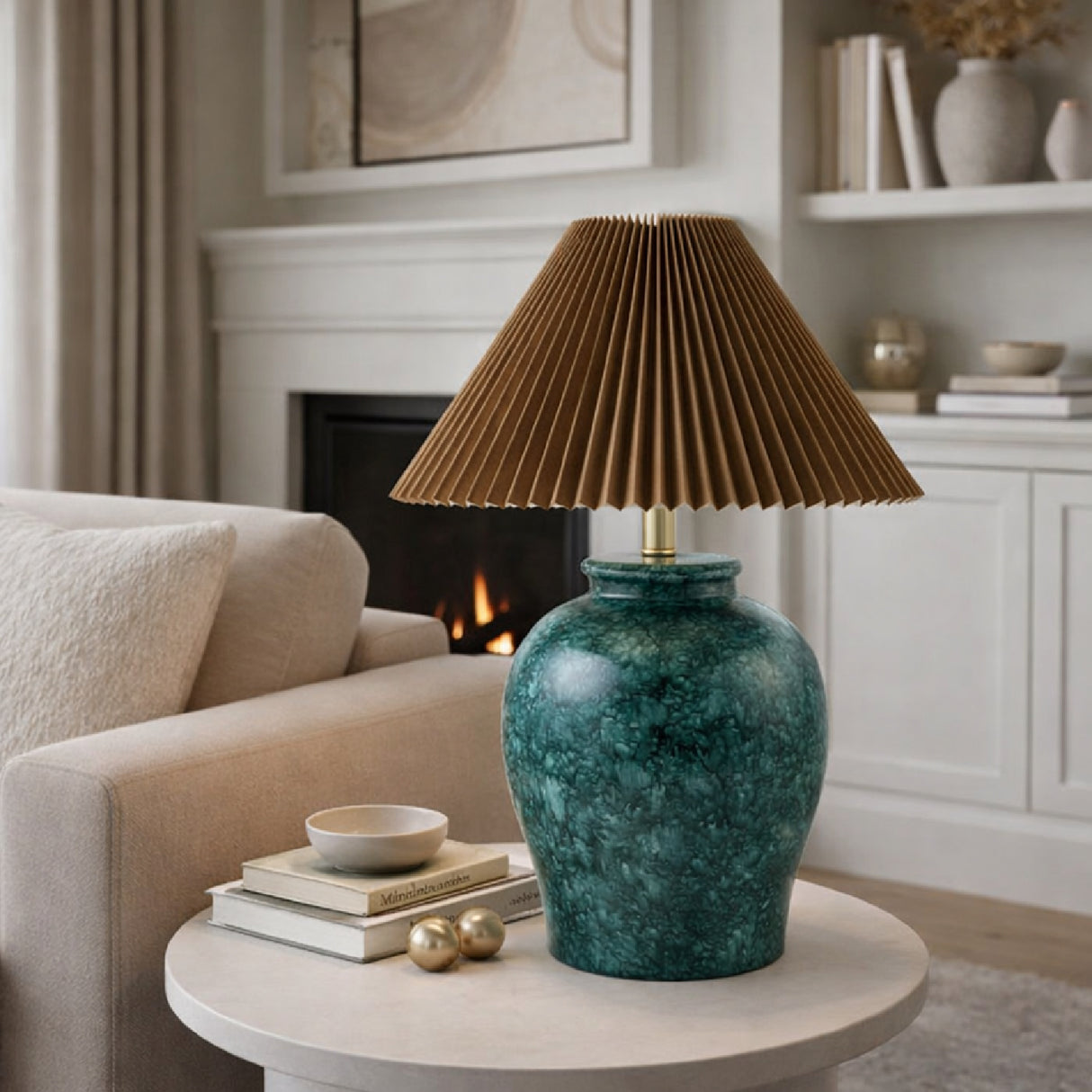 Brown Pleated Linen Table Lamp | Oroa.com