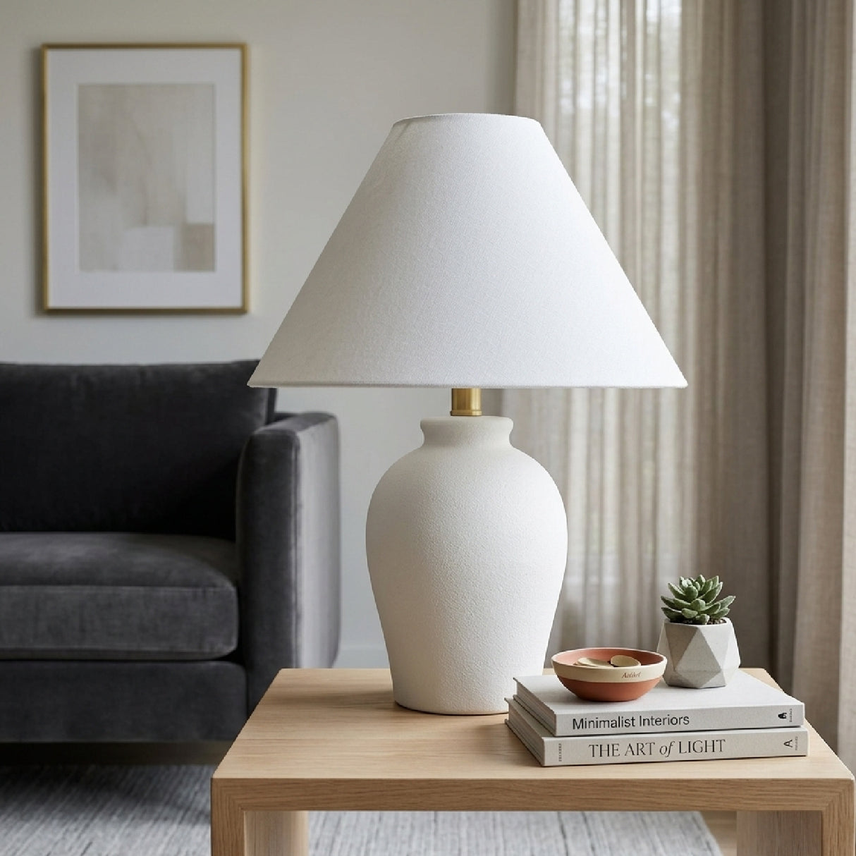 Modern European furniture - White Linen Empire Table Lamp - www.oroa.com | Oroa.com