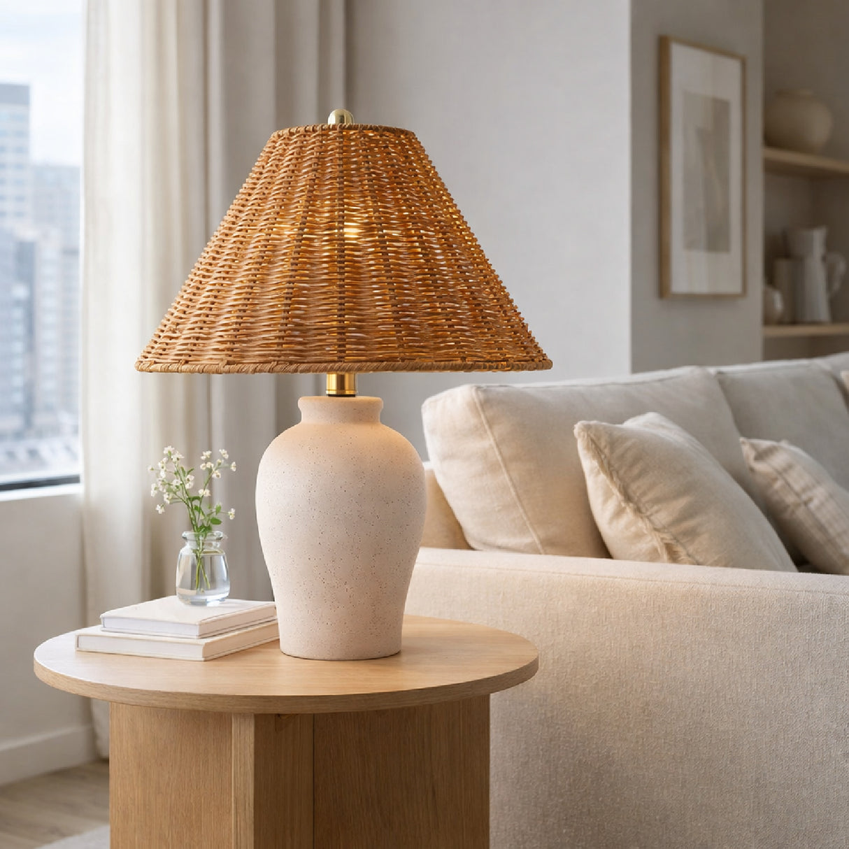 Brown Rattan Ceramic Table Lamp | Oroa.com