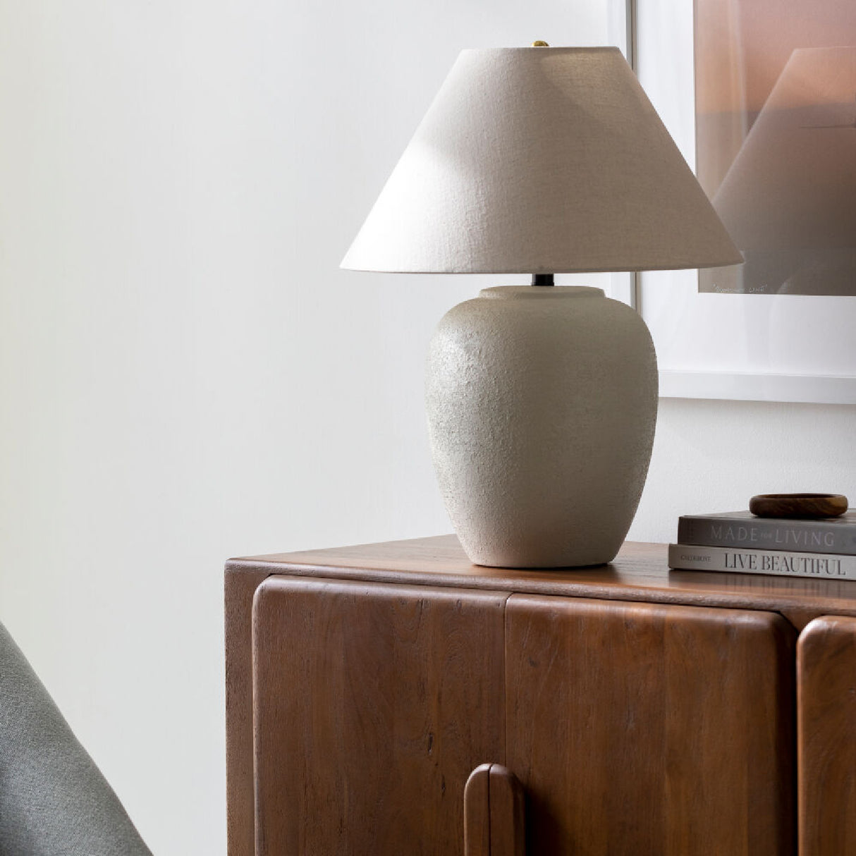 Modern European furniture - Ceramic Beige Linen Table Lamp - www.oroa.com | Oroa.com