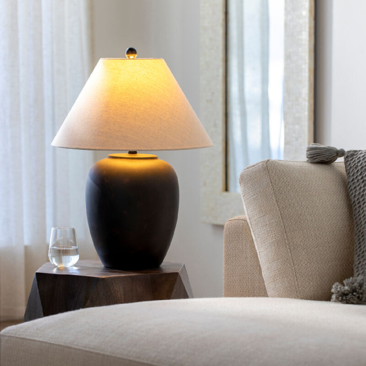 Ceramic Beige Linen Table Lamp | Oroa.com